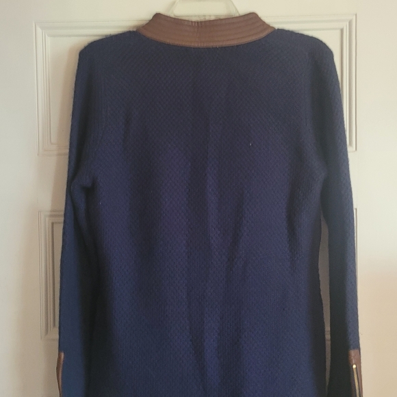 Sail to Sable Wool-Cashmere Tunic Dress with Faux Leather Trim Sz Large - Picture 5 of 8